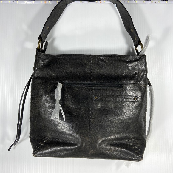 NWT Nino Bossi Prezzo Shoulder Bag Purse Distressed Black Leather - Picture 1 of 10